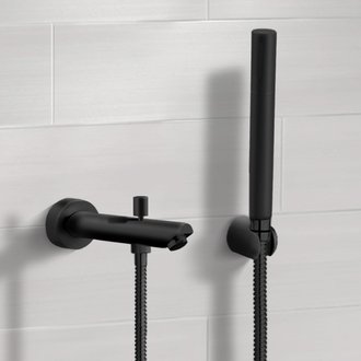 Tub Spout Matte Black Wall Mounted Tub Spout Kit with Hand Shower Remer TDH05